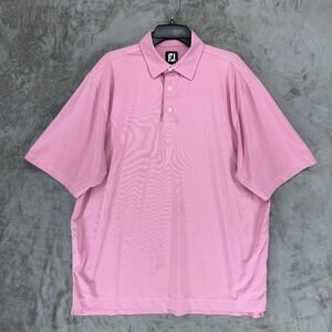FootJoy Mens XL Pink White Micro Stripe Performance Golf Polo Shirt Short Sleeve